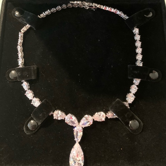 Silver Lab Created White Sapphire Necklace 17” Certificate of Authenticity - Picture 2 of 2